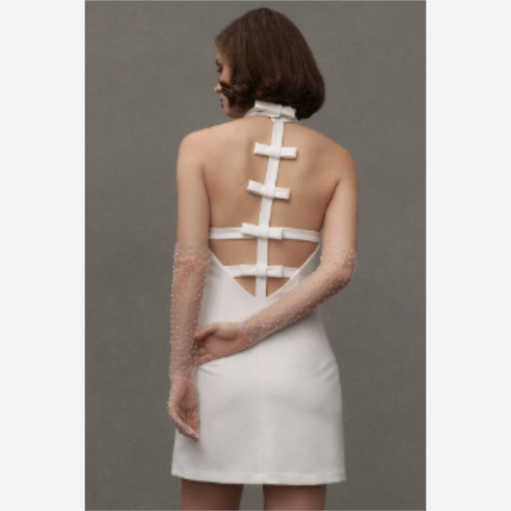 Brand New BHLDN High-Neck Bow-Back Mini Dress